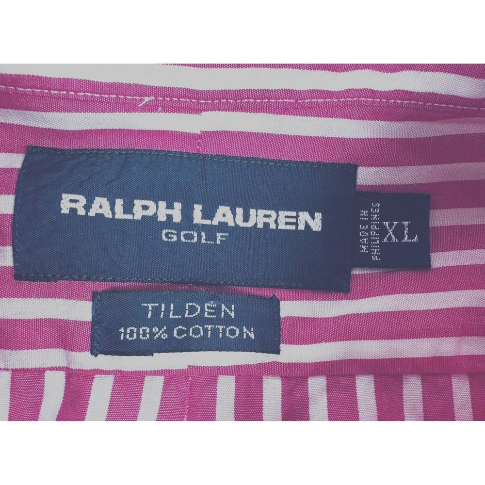 Polo Ralph Lauren Men's Pink/White Stripe Golf Shirt Long Sleeve Pony Logo XL
